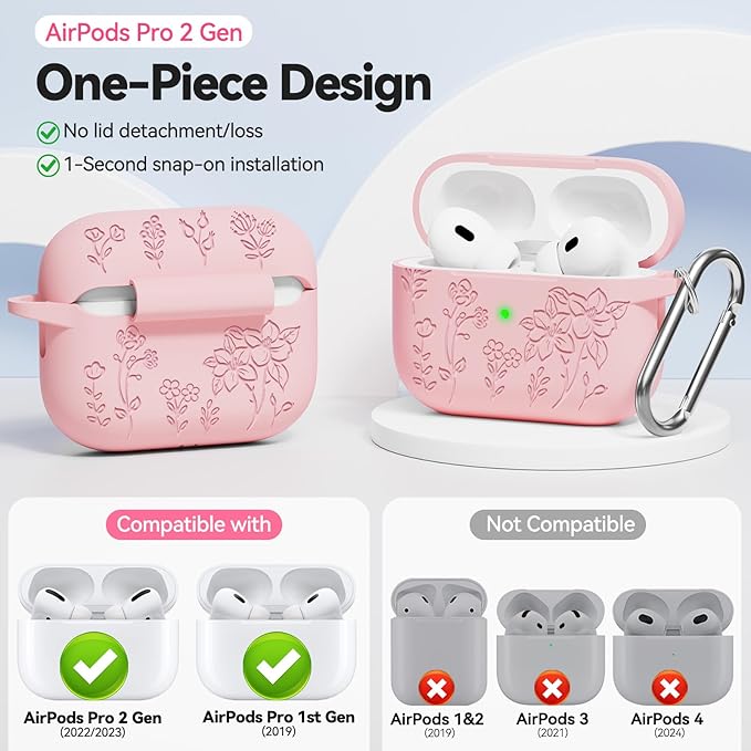 for AirPods Pro 2 Case, Soft Silicone Airpod Pro Case Cover QUTE with Keychain & Cleaning Kit Compatible with AirPods Pro 2nd/1st Generation for Women Girly, Anti-Scratch