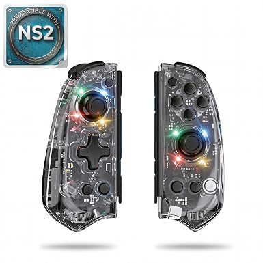 ZYVEXA Wireless Joypad Controllers compatible with Switch, Switch OLED and Switch 2, Charging Adapters Included, RGB Transparent Design, Motion Control, Turbo Function, Dual Vibration, Ergonomic Grip Game Controllers