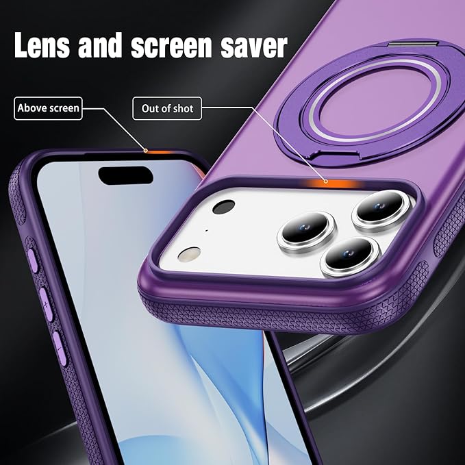 for iPhone 17 Pro Case [Compatible with Magsafe] [15 FT Military Grade Drop Protection] with Screen Protector & Lens Protector,Shockproof Kickstand Phone Case for iPhone 17 Pro (Purple)
