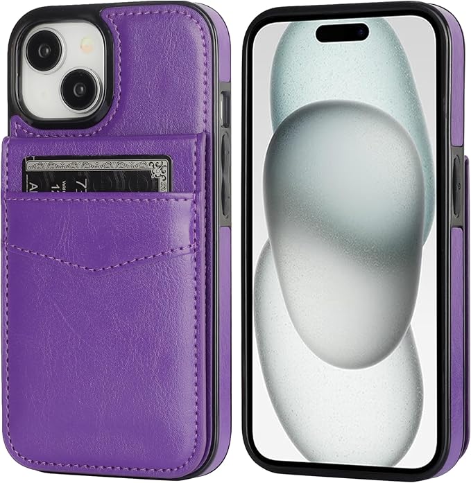 KIHUWEY Compatible with iPhone 15 Case Wallet with Credit Card Holder, Flip Premium Leather Magnetic Clasp Kickstand Heavy Duty Protective Cover for iPhone 15 6.1 Inch (Dark Purple)