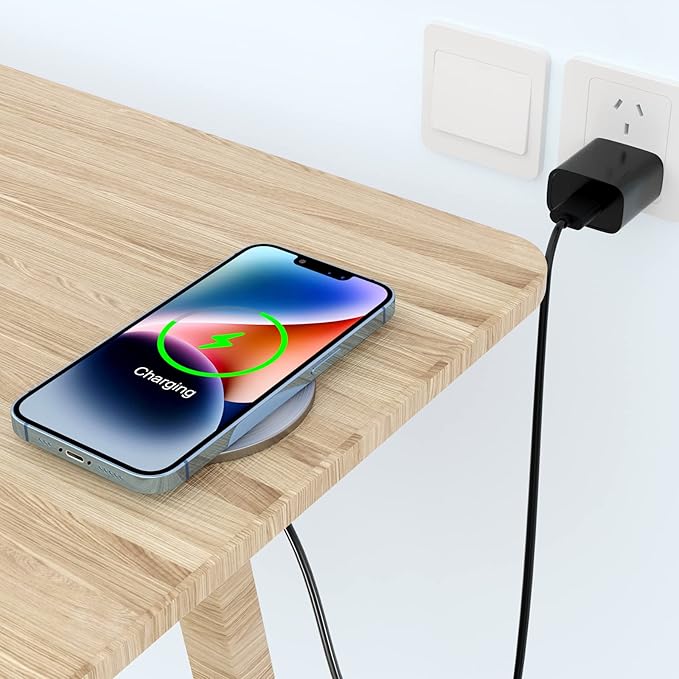 Desk Wireless Charger - JE Make IT Simple 15W Max Invisible Desktop Grommet Power Fast Wireless Charging Pad Furniture Desk Nightstand Station for iPhone 16/15/14/13/12, Samsung and Qi-enabled Devices