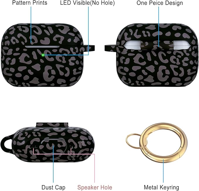Case Compatible with AirPods Pro 3 Generation 2025 Cover with Keychain, Gawnock Leopard Print Skin Soft Cover for AirPods Pro 3 Case Full Protection,Front LED Visible, Grey Leopard