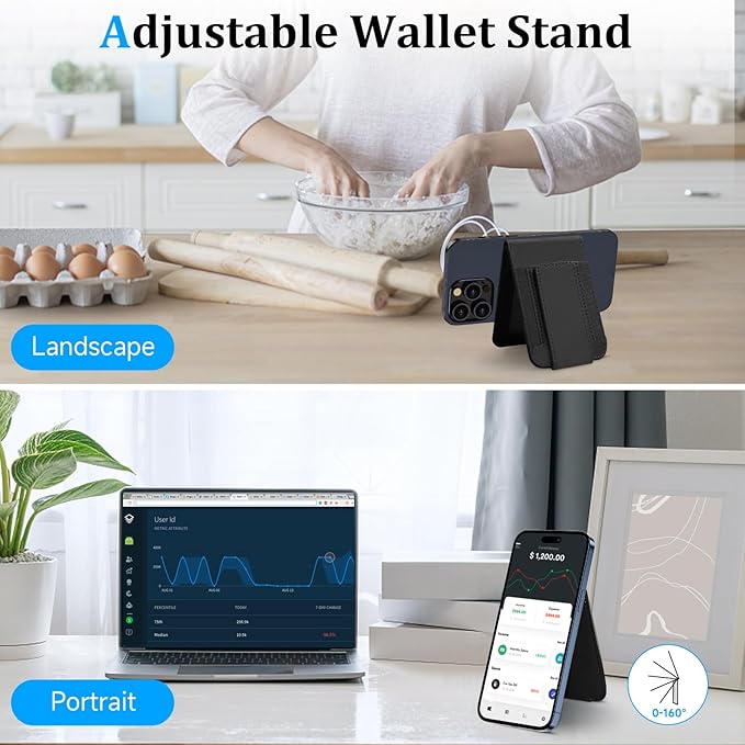 for MagSafe Wallet, Magnetic Phone Wallet with Adjustable Stand & Money Clip, Detachable Magnetic Wallet for iPhone 16/15/14/13/12 Pro Max Plus, 10+ Cards Holder