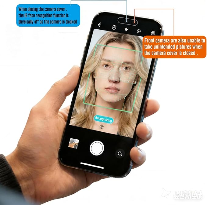 Front Camera Privacy Cover, Transparent Material & Perfect Phone Fit, Compatible with iPhone 17/16/15/14 Pro Max/Pro, Face Recognition On/Off, Adhesive Lens Protector,2 Pack