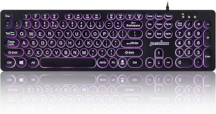 Perixx PERIBOARD-317R Wired Backlit USB Keyboard - Big Print Letter - Tri-Color Illuminated LED - Stylish Round Keycaps - US English