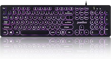 Perixx PERIBOARD-317R Wired Backlit USB Keyboard - Big Print Letter - Tri-Color Illuminated LED - Stylish Round Keycaps - US English