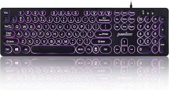 Perixx PERIBOARD-317R Wired Backlit USB Keyboard - Big Print Letter - Tri-Color Illuminated LED - Stylish Round Keycaps - US English