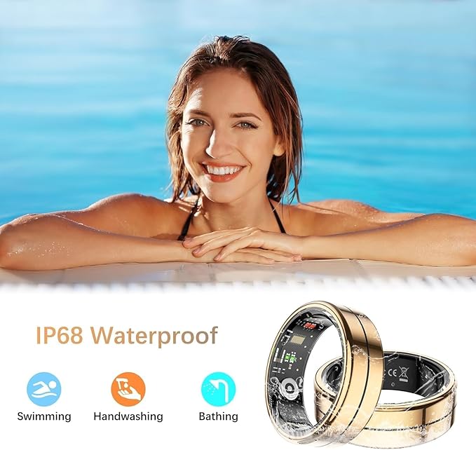 Fit Ring for Women Men, Ring Health Tracker with Heart Rate,Blood Oxygen,Heart Rate Variability, Stress, Sleep Monitor, Step Counter, Smart Ring for iPhone & Android, No Subscription Fee (Gold, 10#)