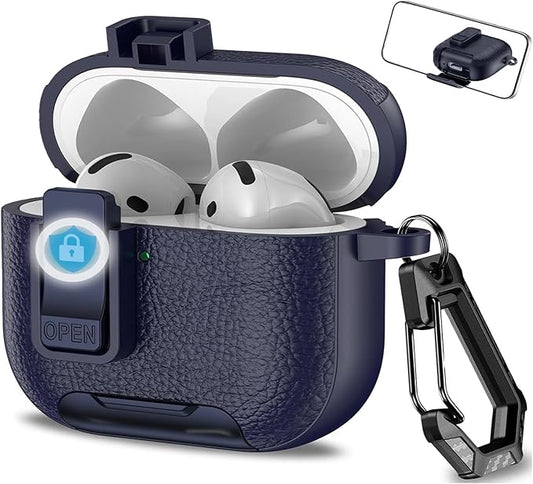 for Leather AirPods Pro 3 Case 2025| Cute Air Pods Pro 3 Case with Lock(Model A2700/A2931) | with Phone Holder & Keychain | Airpods 3 Pro Cases for Man Women(Blue)