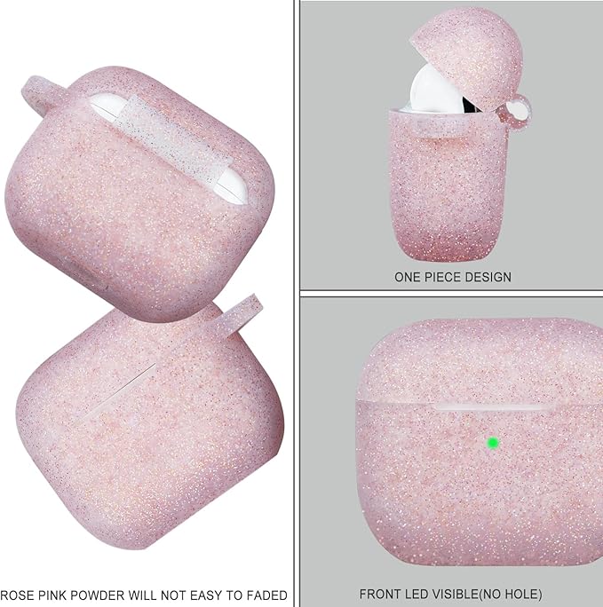 Glittery Silicone Compatible with AirPods 3 Case 2021, Gawnock Soft Case Compatible with AirPods 3rd Generation Cover for Women Girls with Keychain (Glitter Rose Gold)