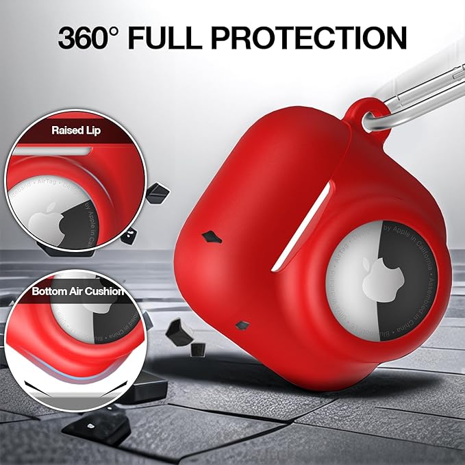 2 in 1 Silicone Case Compatible with AirPod 4 and AirTag 2/1, Shockproof Protective Skin Cover for AirPods 4th Generation with Cleaner Kit & Carabiner (Red)