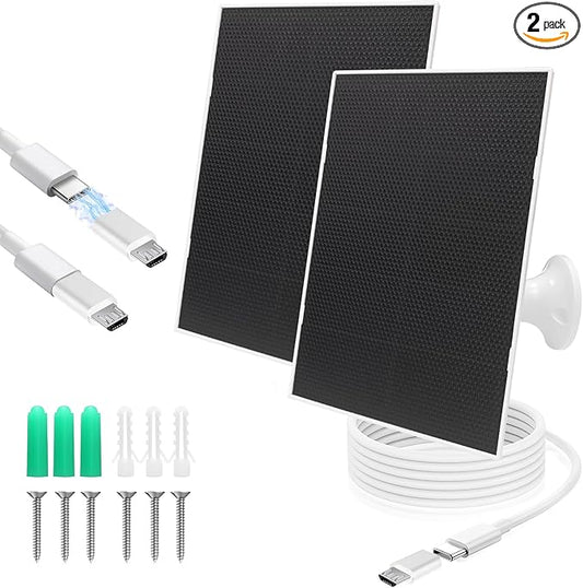 4W Solar Panel for Security Camera,Type C&Micro Solar Panel Charger for Rechargeable Battery Powered Outdoor Camera,Adjustable Mount Solar Panels 6ft Cable（2Pack）