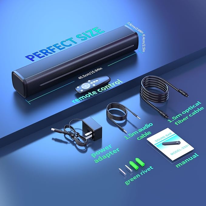 Sound Bar for Smart TV, Sound Bar, Bluetooth Soundbar for TV, 50W Surround Sound Speakers, with Optical/AUX/USB, for Surround Sound System for TV/PC/Gaming/Projectors