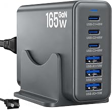 165W Charging Station, 6 Port Desktop Charger, 3 Ports 40W Grey