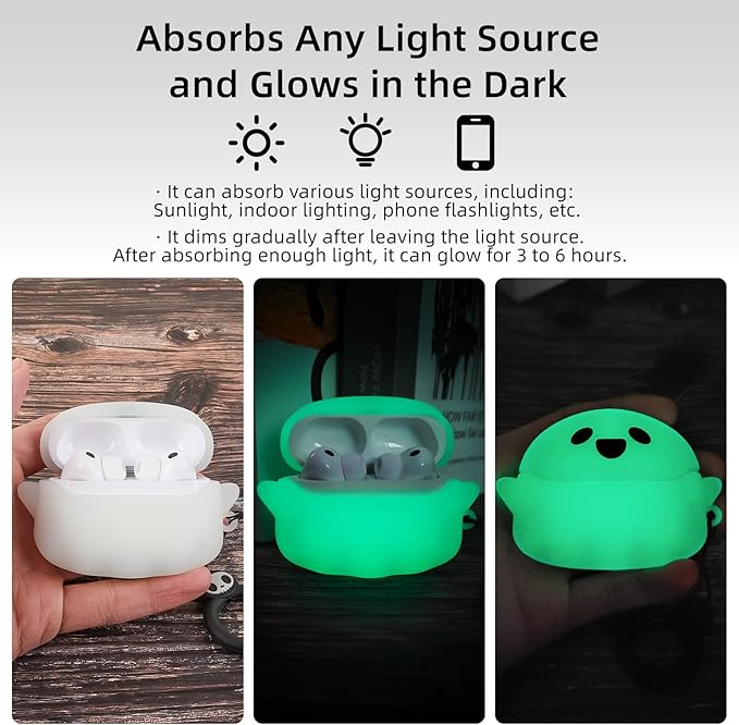 for AirPods Pro 3 Case Cover 2025 with Cleaner kit, Glow-in-The-Dark Cute Ghost Case for Apple AirPods Pro 3rd Generation, Soft Silicone Anime Funny AirPods Pro 3 Case for Women Men