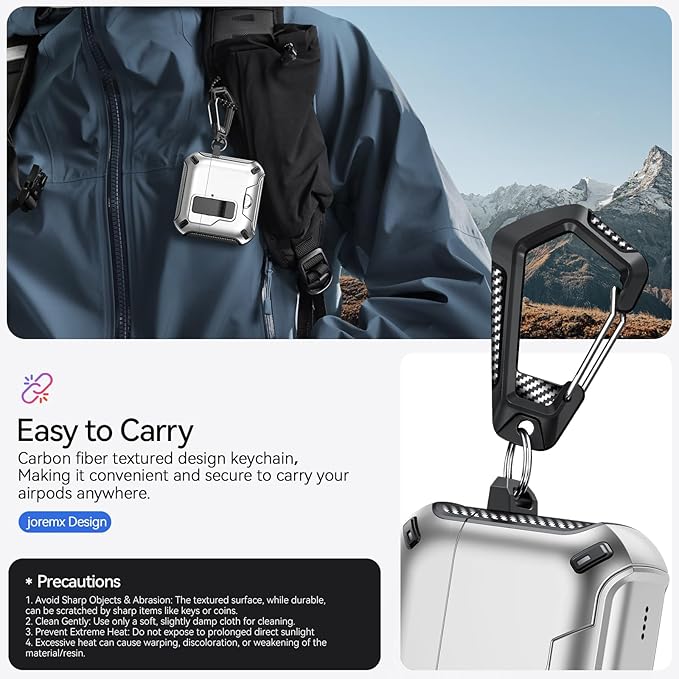 for AirPods 4 Case (2024) with Phone Stand,（with Automatic Snap Switch） Carbon Fiber Design Protection Cover with Cleaning Pen,Silver