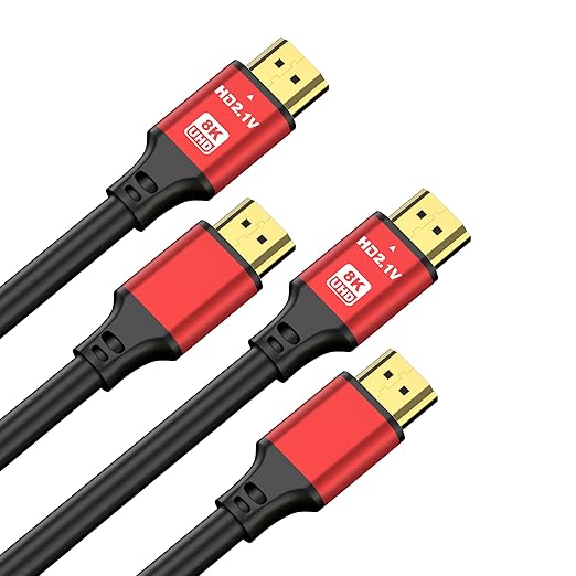 6FT HDMI 2.1 Cable 2 Pack 8K60Hz 4K120Hz, 48Gbps Ultra High Speed HDMI Cable with Gold Plated Connectors, Red Aluminum Housing, for PS5, Xbox Series X, 4K TV, Gaming Monitor, Soundbar, Wall Mount TV.