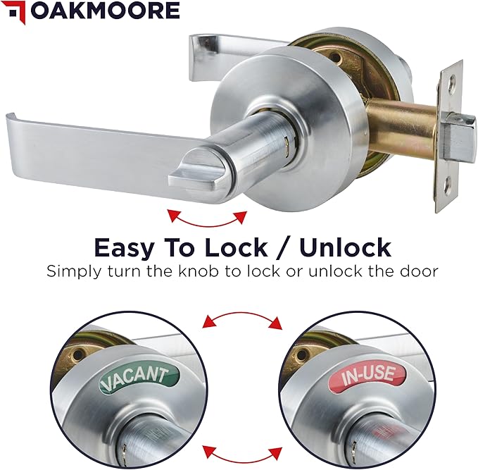 Commercial Door Handle Lock, Bathroom Locks for Home Doors, Vacant Occupied Bathroom Restroom Door Handles, Privacy Lock, Occupied Door Handle (Silver)