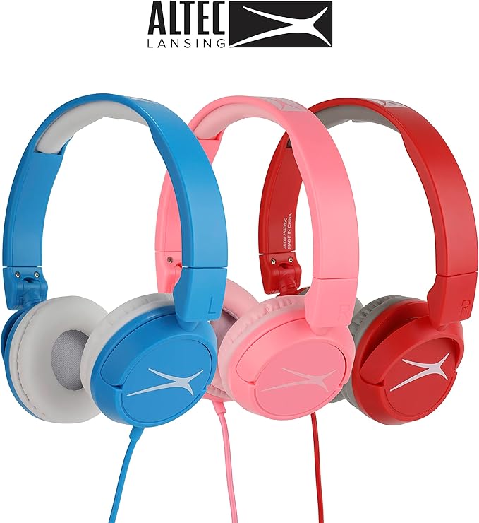 Altec Lansing Over The Ears Kids Headphones - Volume Limiting Technology for Developing Ears, Ages 6-9, Perfect for Learning from Home, Blue
