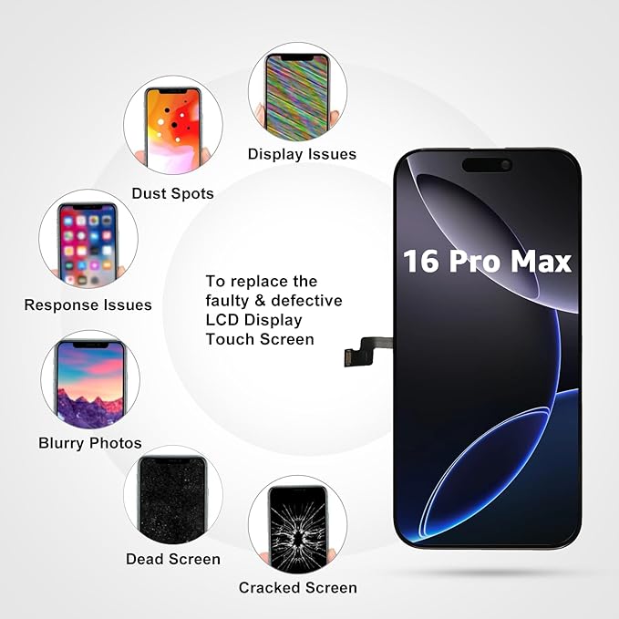 LL TRADER Screen Replacement for iPhone 16 Pro max 6.7" LCD Retina FHD Display COF Touch Screen Digitizer with Repair Tool Kits, Waterproof Tape, Screen Protector