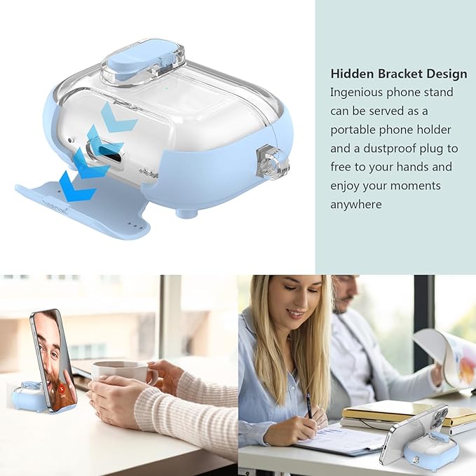 for Airpods Pro 3 Case Clear,Secure Lock for Airpods pro 3rd Generation Case Cover with Phone Stand and Magsafe Function,Auto Pop-up,Hybrid Protection Design with Carabiner&Cleaning Pen-Blue
