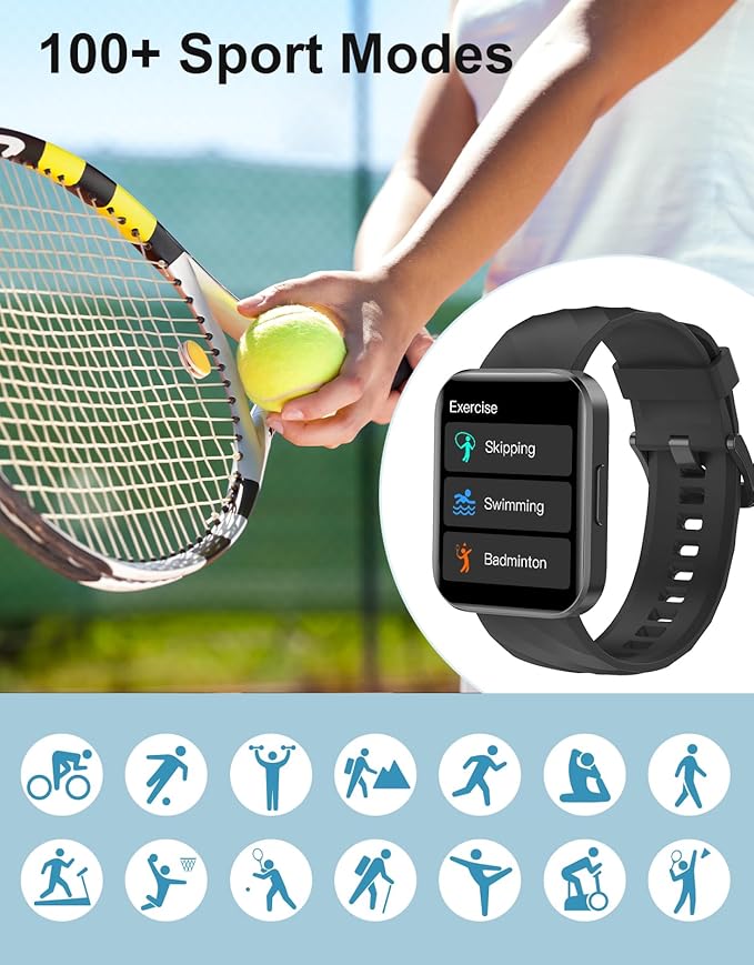 Smart Watches for Men Women (Answer/ Make Calls) Compatible with iPhone Android Phones, 1.85" Smartwatch Fitness Tracker with 100+ Sports Heart Rate Monitor Pedometer Sleep Tracker Waterproof (Black)