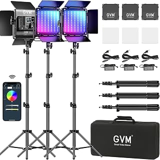 GVM RGB LED Video Lighting Kit, 800D Studio Video Lights with Panel, APP Control for YouTube Photography Lighting, , 3200K-5600K, 8 Kinds of The Scene Lights, 3 Packs - Image 1