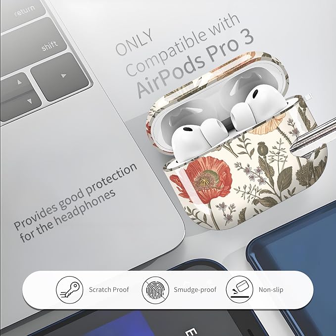 Compatible with AirPods Pro 3 Case 2025 for Women Girls – Cute Shockproof Protective Cover with Gold Round Buckle, Anti-Drop Soft Case for AirPod Pro 3rd Gen (Cute Flower)