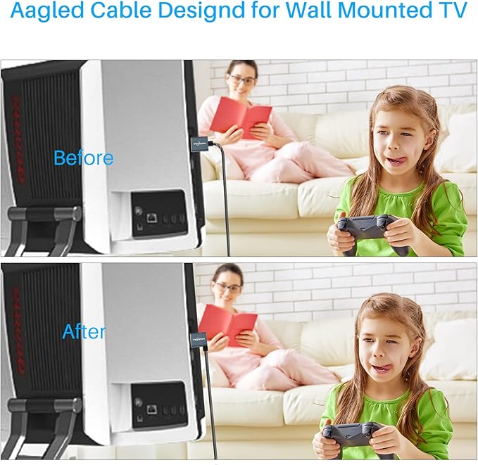 Twozoh Flexible HDMI to HDMI Cable Right Angled 90° 10FT, Ultra Thin and Slim HDMI Cord Support 3D/4K@60Hz