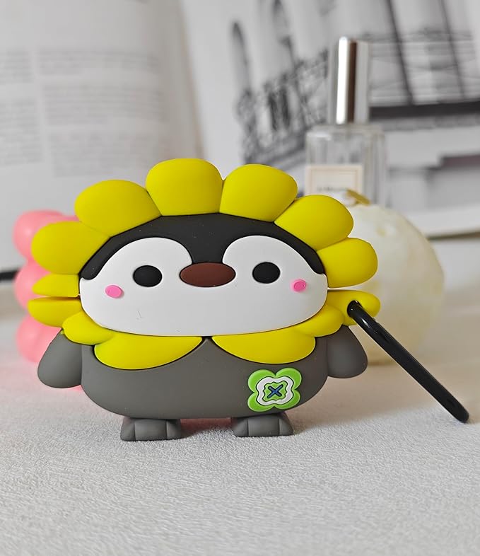 Compatible with Airpods Pro 2nd Generation Case 2022, Cute AirPods Pro 2 Case Cartoon, Kawaii Soft Silicone Protective Cover for Apple New Airpods Pro2 for Men Women (Sunflower Penguin)