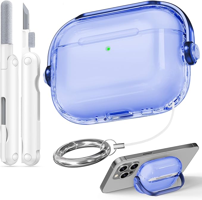 for Airpods Pro 3 Case,Safety Lock Cases for Apple Airpod Pro 3 (2025) with Phone Stand & Cleaner Kit,Drop Protection Air pods Pro3 Case Cover for Men Women with Keychain,Clear Blue