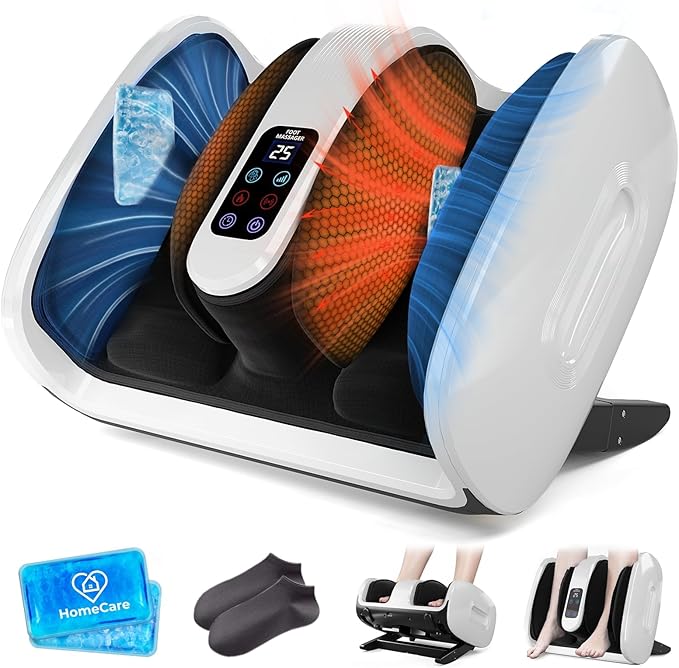 HomeCare Foot Massager with Heat & Ice Therapy, Shiatsu Deep Kneading Compression Foot Massagers for Plantar Fasciitis & Neuropathy Relief, Adjustable Intensity, FCC/CE Certified