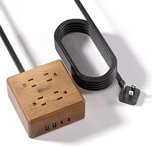 Brown Extension Cord, SUPERDANNY Flat Plug Power Strip Surge Protector, 5Ft