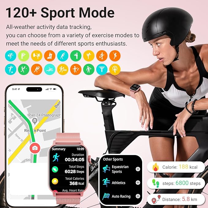 Smart Watches for Women, 1.83'' HD Fitness Tracker with Answer/Make Calls, Heart Rate/Sleep/SpO2 Monitor, 120+ Sport Modes, IP68 Waterproof, Compatible iPhone/Samsung/Android (Rose Gold)