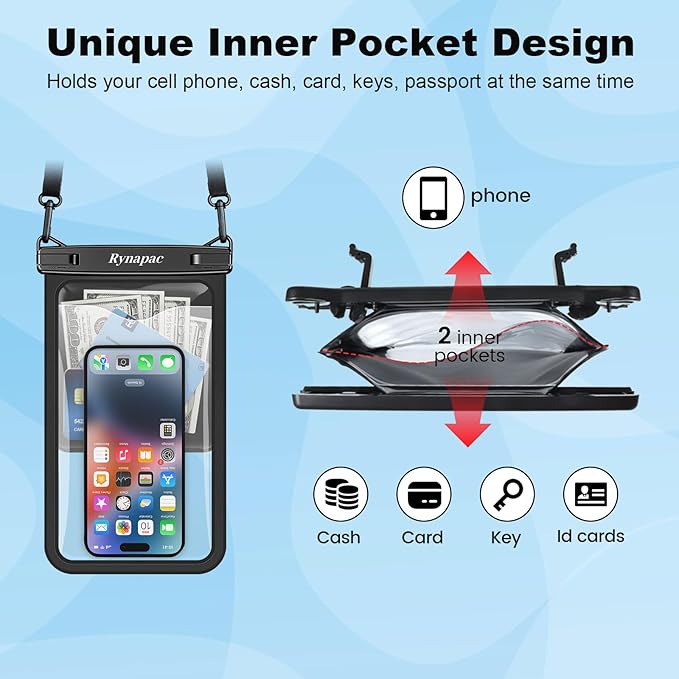 [Up to 10"] Large Waterproof Phone Pouch Bag - 2 Pack IPX8 Waterproof Phone Case for iPhone 17 16 15 Pro Max Galaxy S26 S25 Ultra, Touchscreen & Underwater Photography, Beach Cruise Travel Essentials
