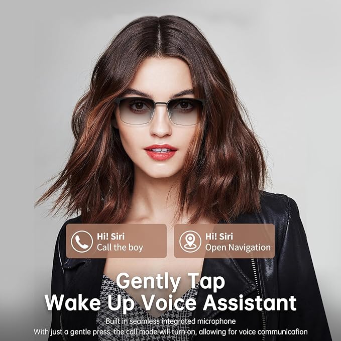 Bluetooth Audio Smart Glasses, Blue Light Glasses for Women Men, Remote Shooting, Open Ear Sound Mic & Speakers, Magnetic Charging, Color-Changing Polarized Sunglasses Lenses, Voice Assistant（GS06S)