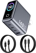 USB C Charger Block 140W Smart Display Touch Control Charging Block Foldable Compact Wall Plug 4 Port PD PPS GaN Charger with 2 Pcs 5Ft Cable for MacBook iPad iPhone 17/16/15 Series Tablet Laptop - Image 1