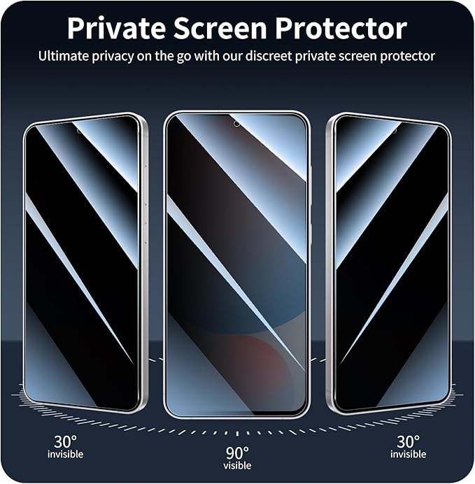 Privacy Screen & Camera Lens Protector for Samsung Galaxy S24 FE, Anti-Spy Tempered Glass, Dark Private Black Protection, 9H Hardness Anti-Scratch 2.5D Curved Edges Case-Friendly, 3 Pack Each