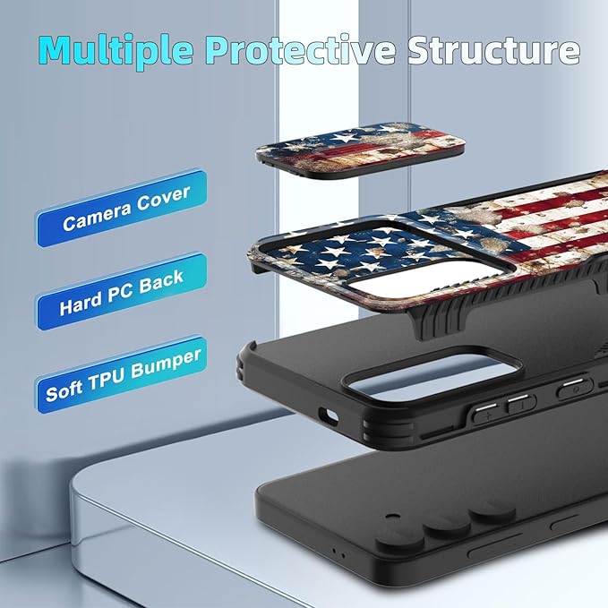 for Galaxy S26 Case Built in Slide Camera Lens Cover,Heavy Duty Shockproof Protection Dual Layer Case for Samsung Galaxy S26 6.3" 2026,Rustic American Flag