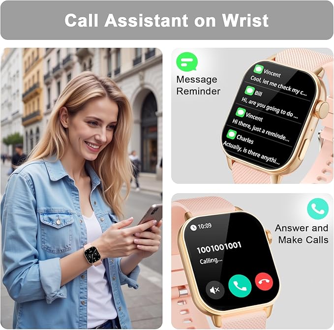 Smart Watch for Men Women, 1.85'' AMOLED HD Fitness Watch with 120+ Sports Modes, Bluetooth Call/Heart Rate/Sleep Monitor/Pedometer, Smartwatch for Android iOS, IP68 Waterproof, Gold