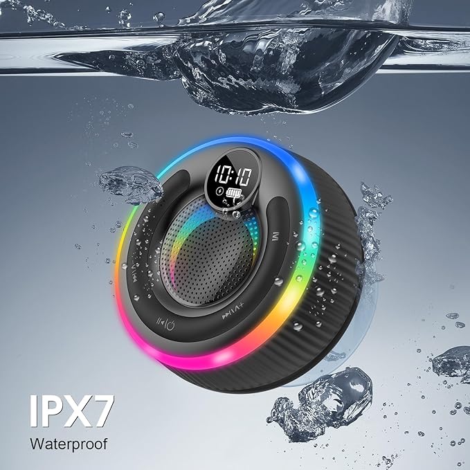 Portable Bluetooth Shower Speaker with Lights, Bluetooth 5.3, Small Wireless Speaker for Outdoor