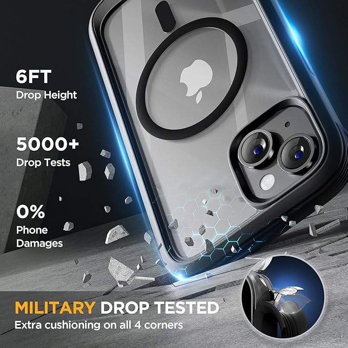Miracase Magnetic for iPhone 14 Case 6.1",Full-Body Bumper, [Bubble Free] Built-in Tempered Glass Screen Protector+Lens Protector,Compatible with MagSafe,No Gap,Drop Proof Phone Case 14 Cover,Black