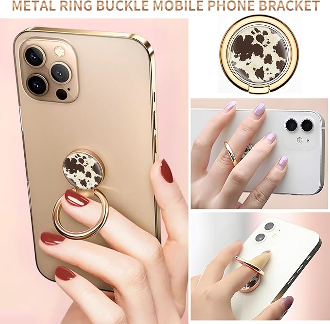 Cell Phone Ring Holder, Cute Metal Phone Grip Stand Finger Ring Kickstand, Flexible 360°Rotation Phone Tablet Case Accessories Compatible with Most Phones Retro Cowhide
