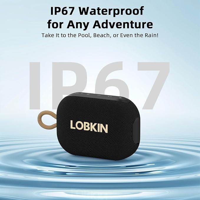 LOBKIN Portable Bluetooth Speaker,IP67 Waterproof Small Bluetooth Speaker 20H Playtime 10W Loud Sound BT 5.4 Wireless Stereo Pairing for Home/Outdoors/Travel