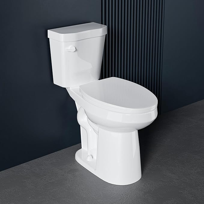 Elongated Extra Tall Toilet 21 Inch for Seniors 1.28 GPF Tornado Single Flush - Two Piece Comfort High Toilet for Bathroom, 20.5 Inch Bowl Height 21.25 Inch Seat Height, 12" Rough In, White
