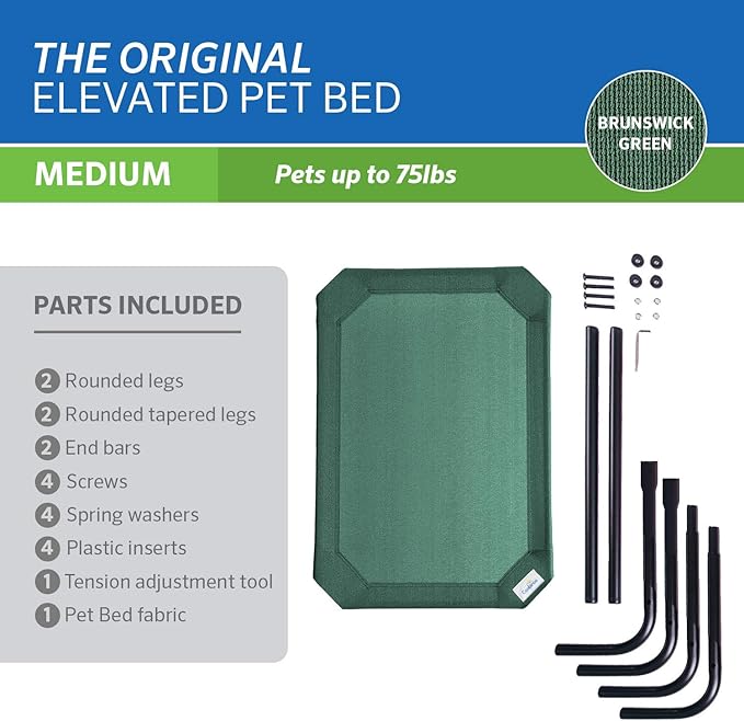 Coolaroo The Original Cooling Elevated Pet Bed, Medium, Brunswick Green