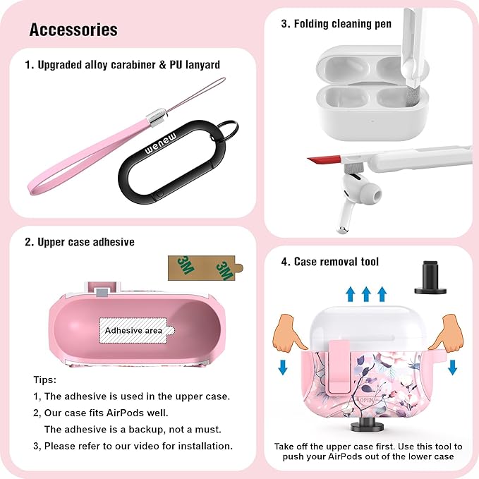 wenew Compatible with AirPods Pro 3 Generation (2025) Case Cover with Phone Stand, Cleaning Kit, Lanyard, Compatible with Magsafe, Magnetic Automatic Lock iPod Pro 3 Case (Pink 2, AirPods Pro 3)