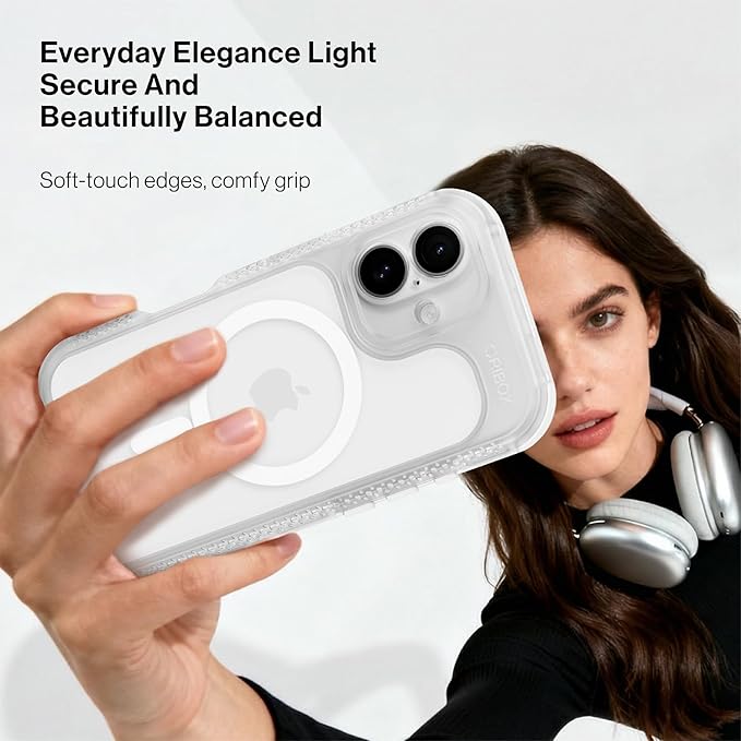 ORIbox Seralyn Series for iPhone 16 Case - MagSafe Compatible, Triple-Layer Shockproof Protection, Crystal-Clear Back with Elegant Matte Frame(6.1", Lucent Clarity)