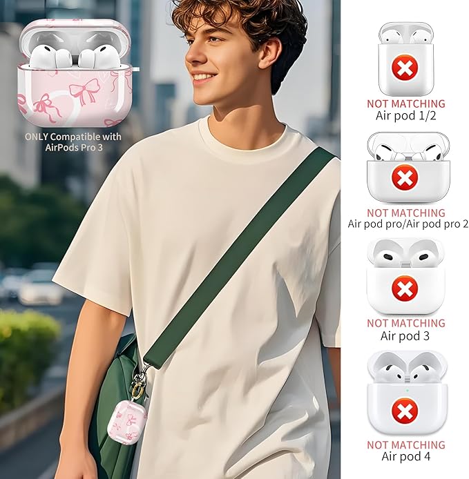 Compatible with AirPods Pro 3 Case 2025 for Women Girls – Cute Shockproof Protective Cover with Gold Round Buckle, Anti-Drop Soft Case for AirPod Pro 3rd Gen (Pink Bow Heart)