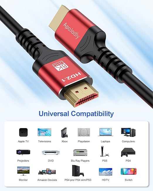 8K HDMI ARC/eARC Cable for Soundbar 6.6FT, eARC HDMI Cable 2.1 Dolby Atmos 48Gbps High Speed HDMI Cord (8K@60Hz 4K@120Hz 2K 3D HDR HDCP 2.2&2.3) for Vizio Samsung Bose Sound bar UHD TV